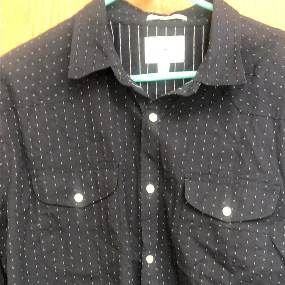 navy western style button down shirt with pearl buttons - Picture 3 of 8